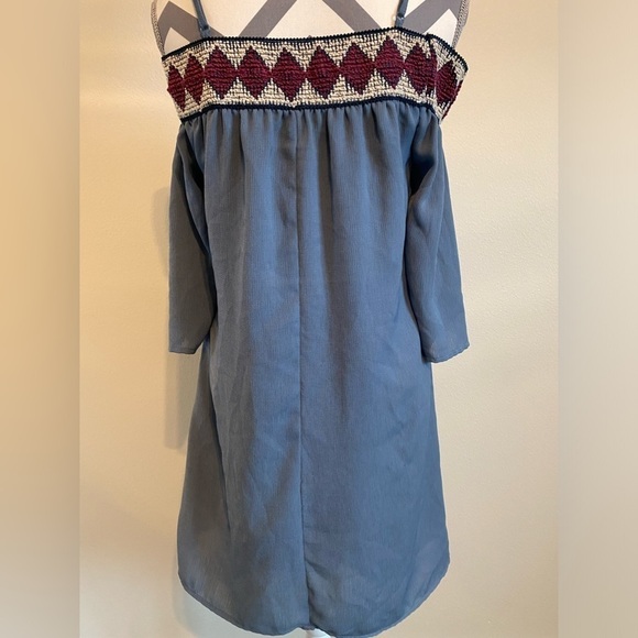 Women’s Maurices Off the Shoulder Smocked Blue Boho Knit Western Dress Medium - Picture 3 of 10